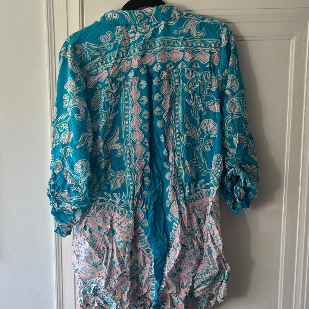 Lilly Pulitzer Teal and Pink Swim Coverup EUC Sz L - Picture 5 of 5